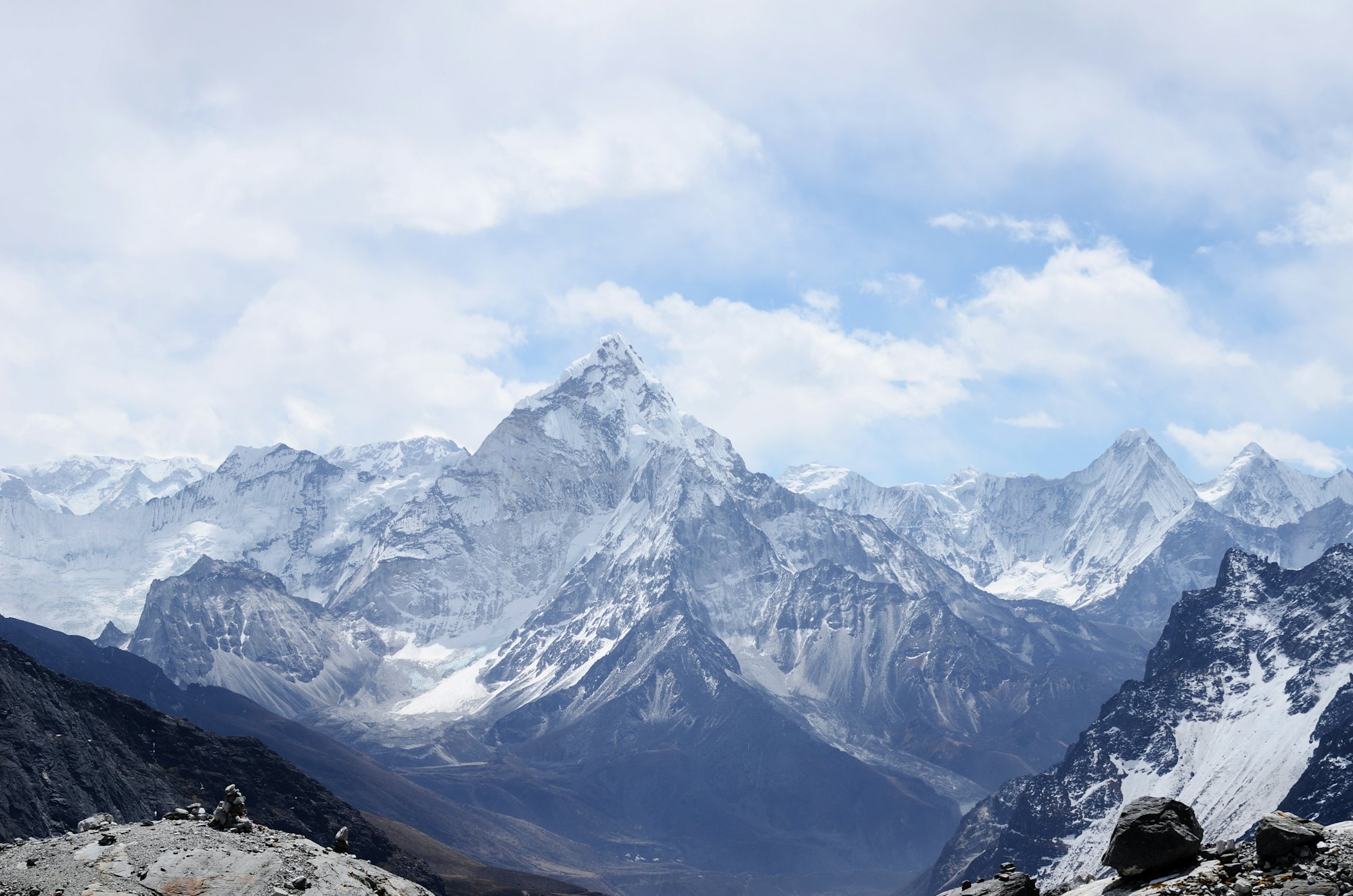 Snowy mountain peaks in the Himalayas at first light